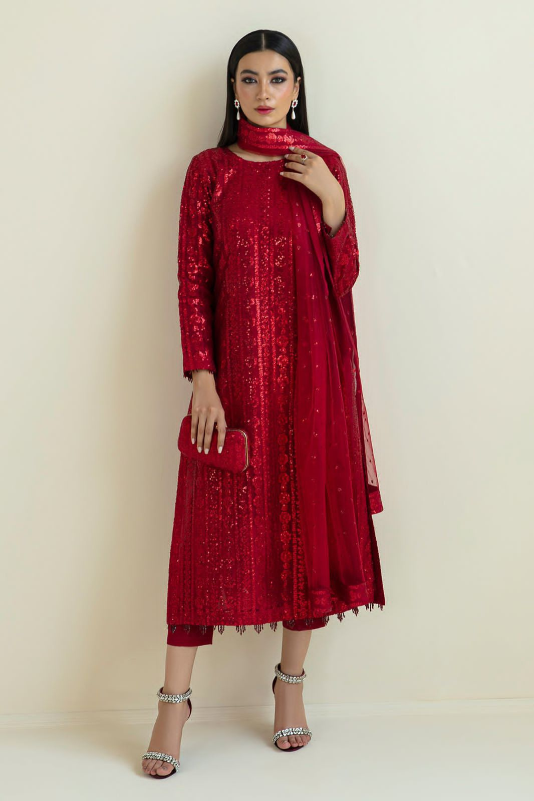 Barouqe 3pice Emb Net & Silk Collection unstitched Collection ready to wear