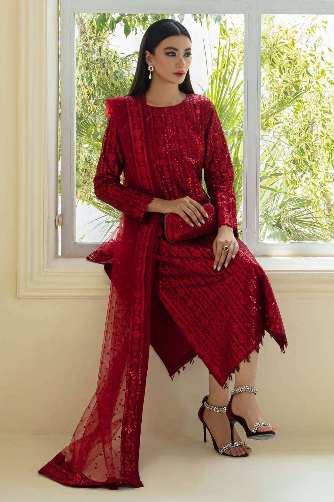 Barouqe 3pice Emb Net & Silk Collection unstitched Collection ready to wear