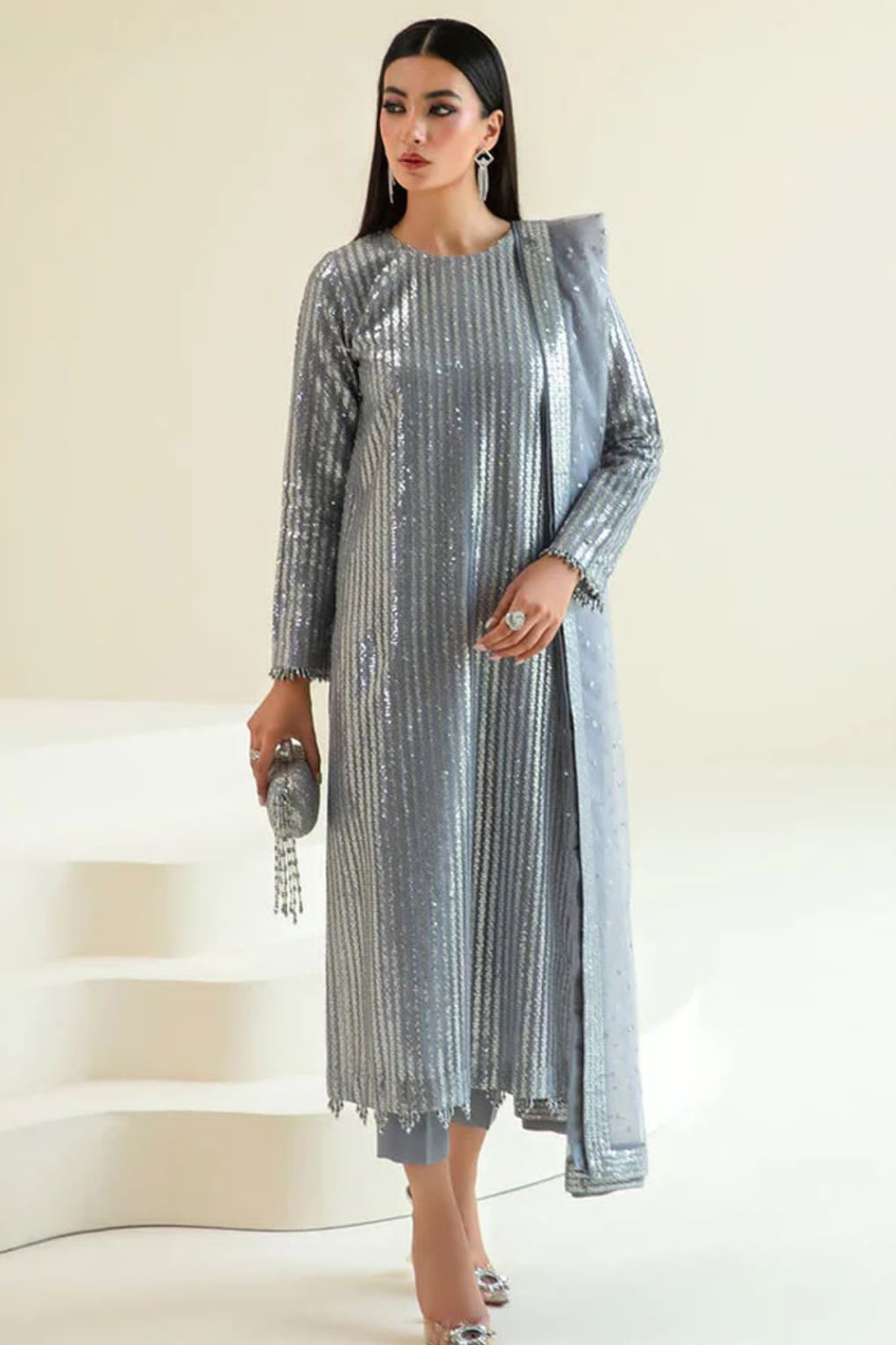 Barouqe 3pice Emb Net & Silk Collection unstitched Collection ready to wear