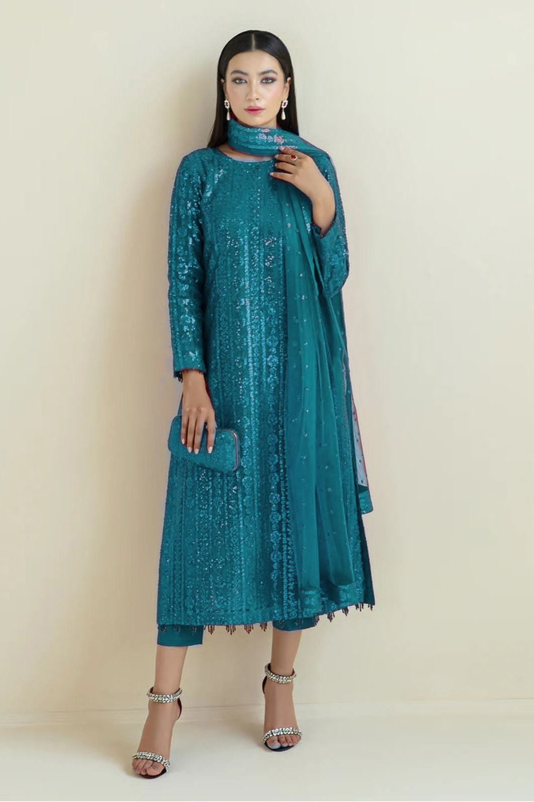 Barouqe 3pice Emb Net & Silk Collection unstitched Collection ready to wear