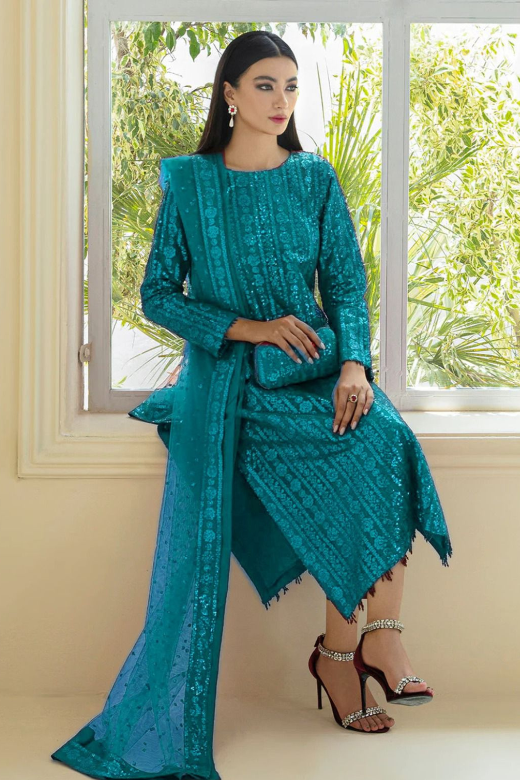 Barouqe 3pice Emb Net & Silk Collection unstitched Collection ready to wear