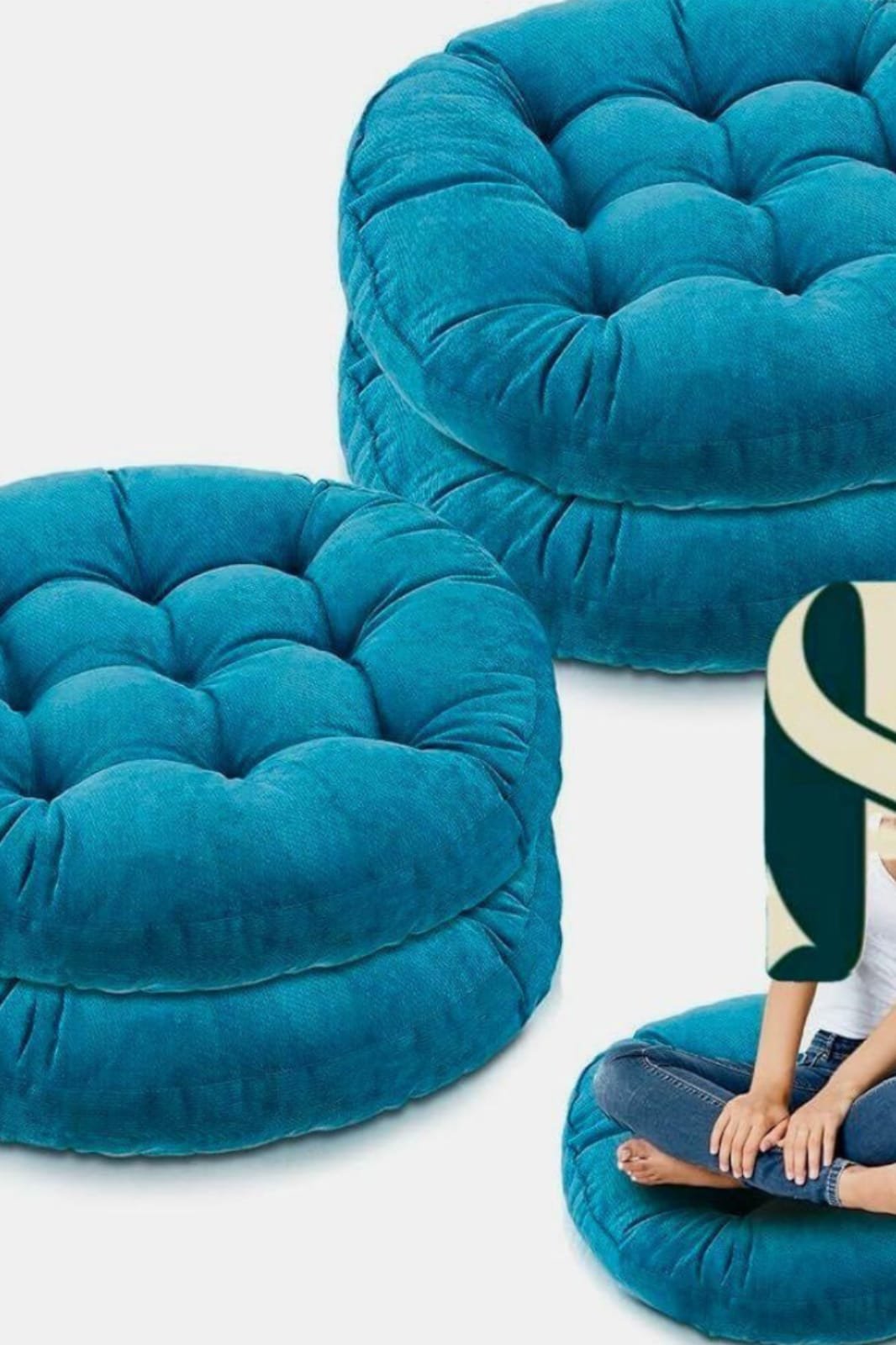 2 Piece - Velvet Round Shape Floor Cushion