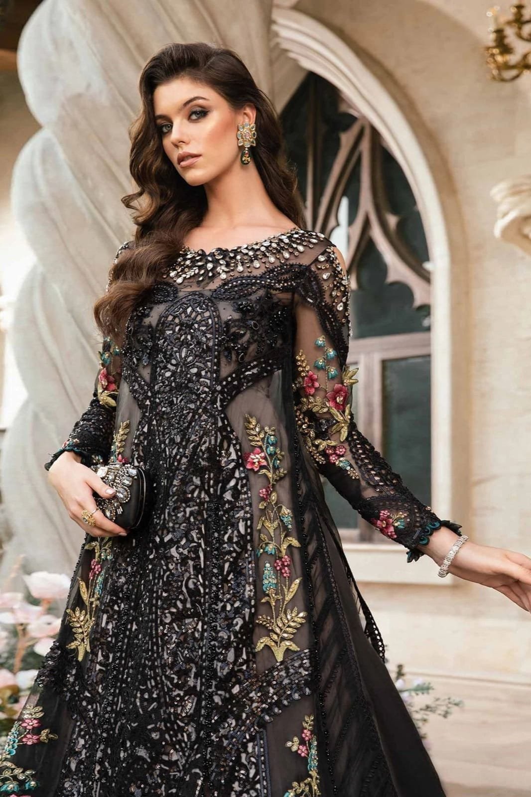 Brand: Baroque Shirt: Front & Front Border Chiffon Sequence Embroidery Neckline:Front Ada-Worked Sequence Embroidery Sleeves: Border & Saleeves  Chiffon Sequence Embroidery Back: Back &Border Chiffon Sequence Embroidery